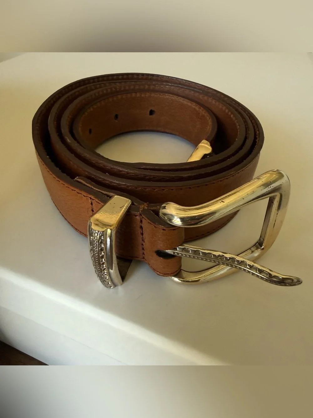 FootJoy Brown Leather Belt with Silver Tone Hardware Size 42 69318